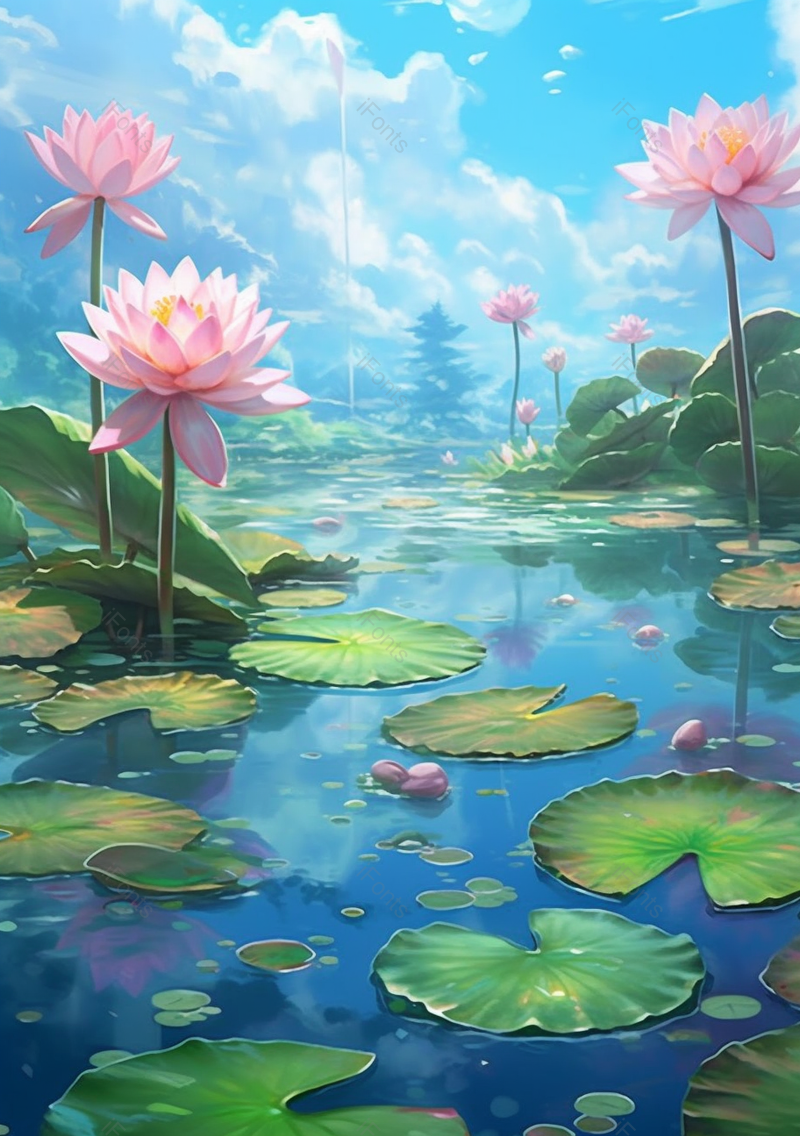 国风意境插画夏季山水荷花图,插画/手绘图,插画/手绘图库,插画/手绘图下载,插画/手绘